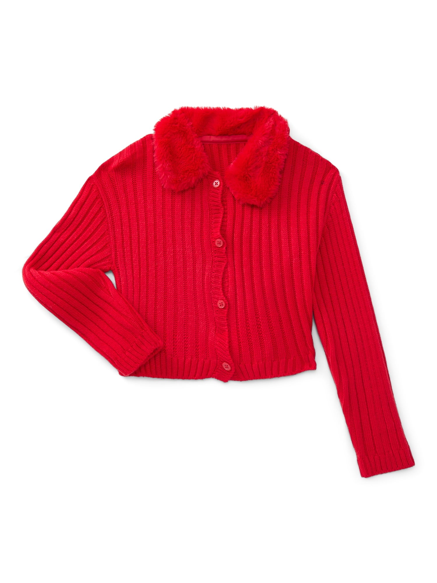 Wonder Nation Toddler Girls Cardigan Sweater with Faux Fur Collar, Lightweight, Sizes 12M-5T