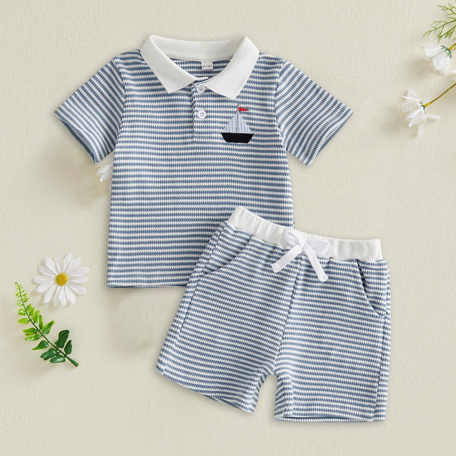 Toddler Boy Sets Striped Short Sleeve Shirt Shorts Set 2PCS Outfit