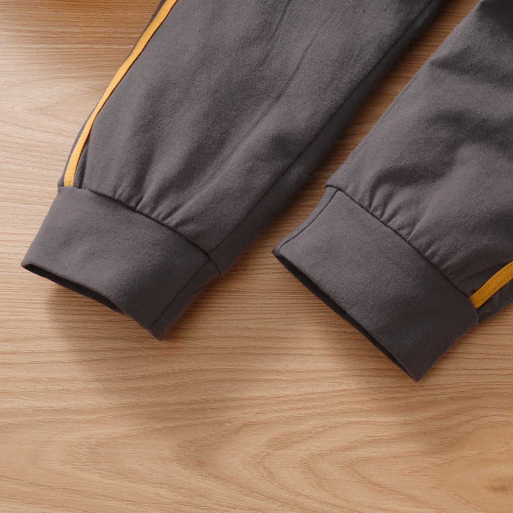 KIMI BEAR Infant Boys Outfits 18 Months Infant Boy Autumn Winter Outfits 24 Months Infant Boy Cozy Color-block Hooded Long Sleeve Top + Pants 2PCs Set Yellow