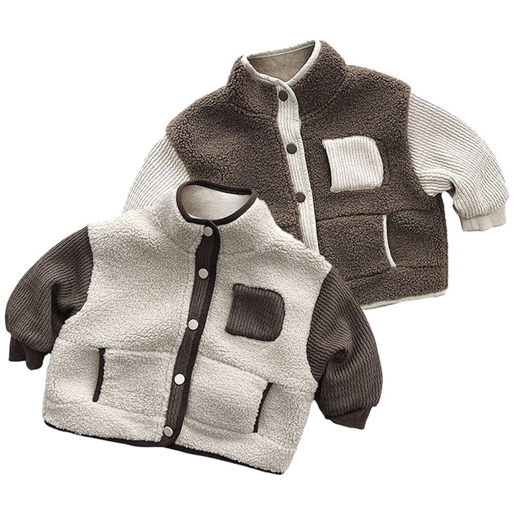 LYMAYTER Kids Unisex Fleece Jacket Girls Boys Solid Color Long Sleeve Outerwear Toddler Winter Warm Thickened Coats for 9 Months - 7 Years