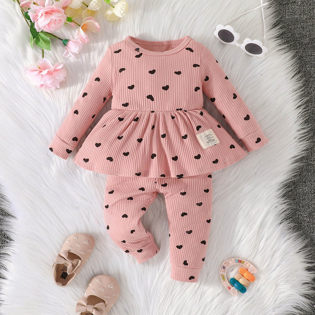 yillto Toddler Girls 2 Piece Set Crew Neck Print Long Sleeve Pullover Top Stretch Waist Straight Leg Pants Set