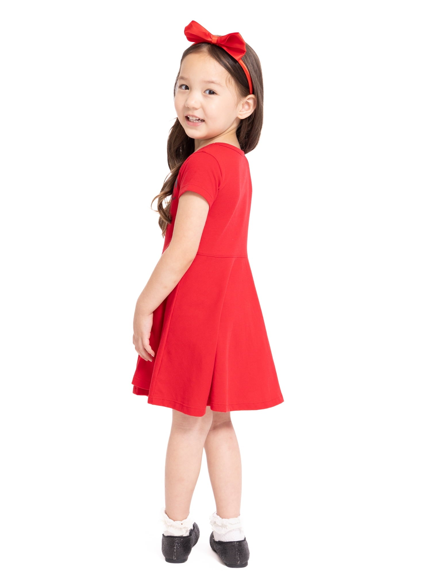 Minnie Mouse Toddler Girls Graphic Print Skater Dress with Short Sleeves, Sizes 12M-5T