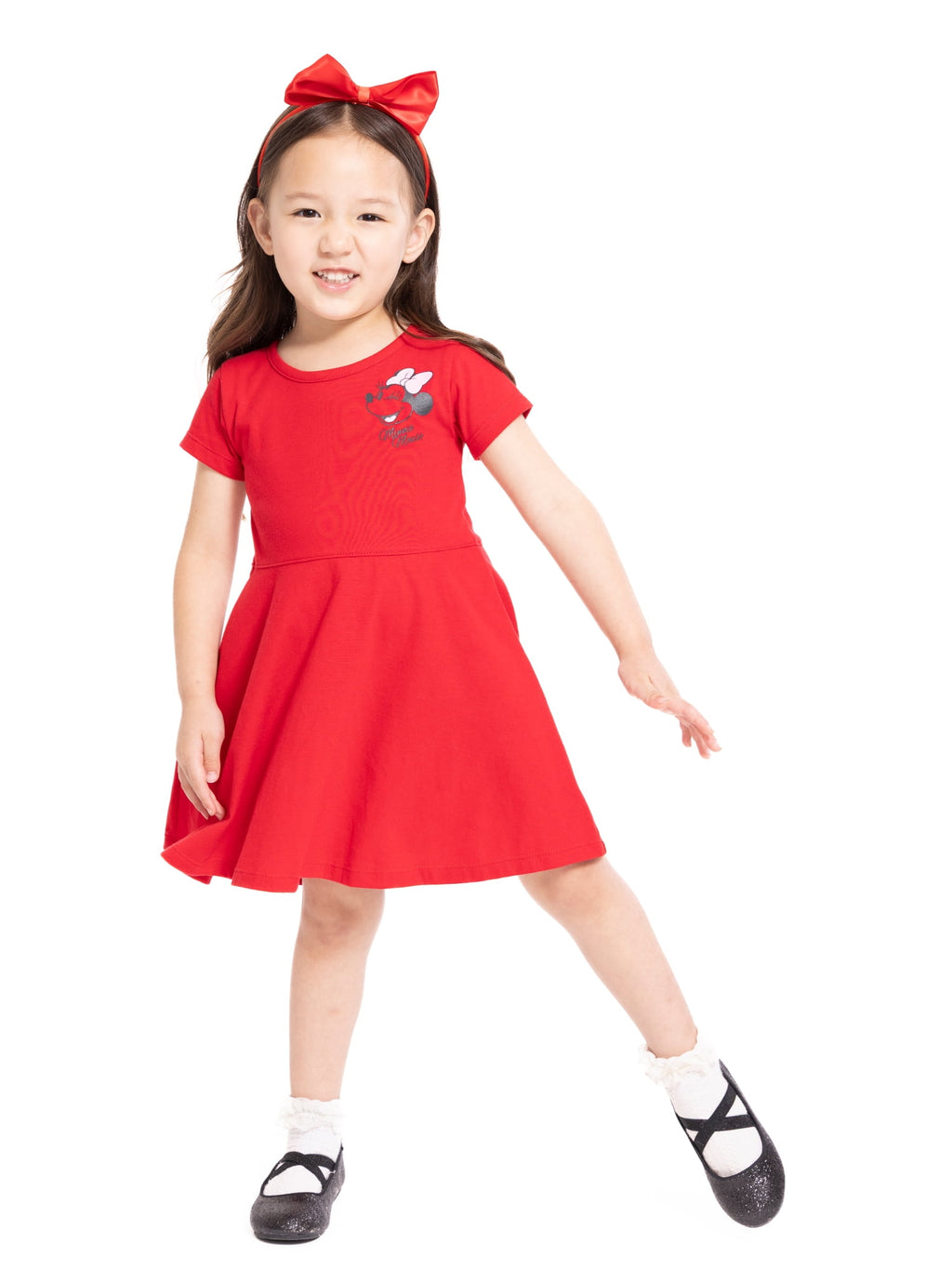 Minnie Mouse Toddler Girls Graphic Print Skater Dress with Short Sleeves, Sizes 12M-5T