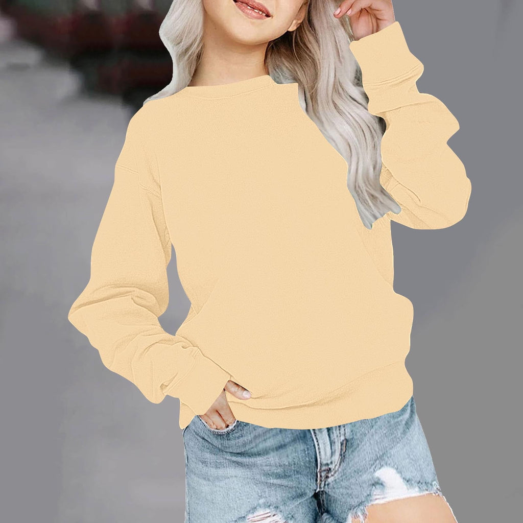 biudgviw Children's Oversized Sweatshirt Soft Crewneck Long Sleeve Pullover Shirts Fall Comfy Lounge Basic Tops 1-12 Years
