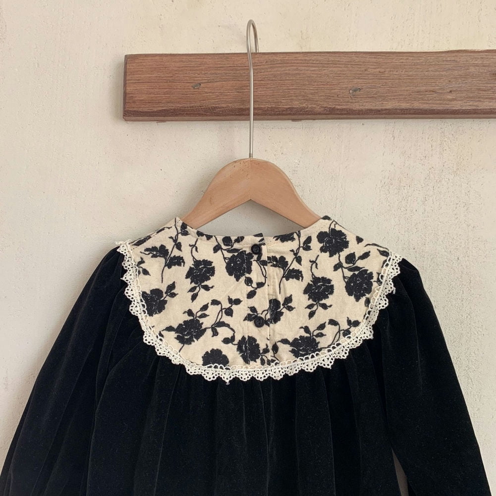 Godderr Newborn Toddler Velvet Princess Dress Lace Lace Dress 9M-4Y Girls Long Sleeve Casual Dress Crewneck Autumn Party Dress