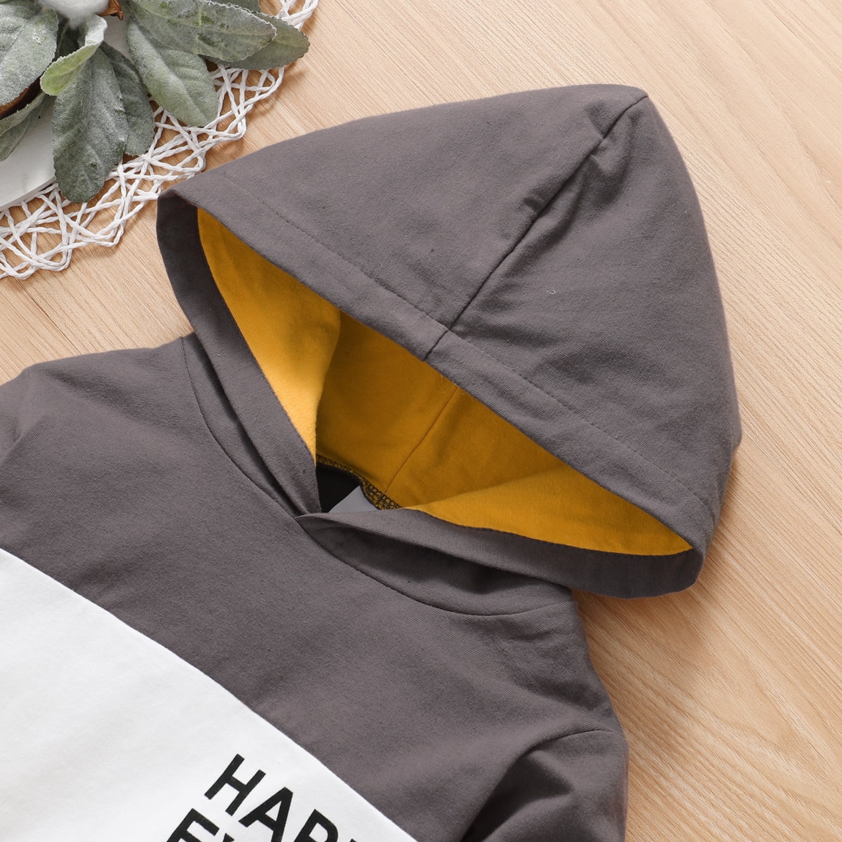 KIMI BEAR Infant Boys Outfits 18 Months Infant Boy Autumn Winter Outfits 24 Months Infant Boy Cozy Color-block Hooded Long Sleeve Top + Pants 2PCs Set Yellow