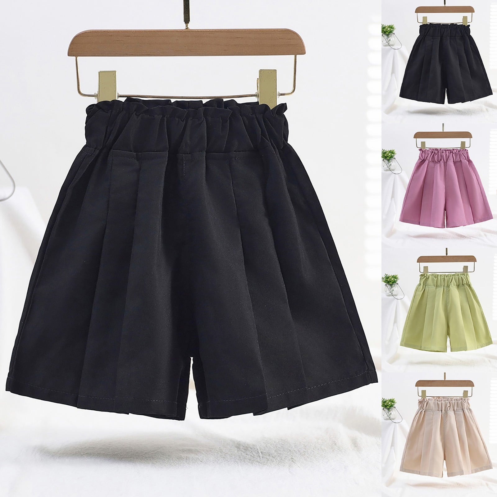 KAUOD Girls' Pull on Shorts Elastic Waistband Flowy Stretchy Short Pants Kids Toddler Summer Beach Casual Shorts