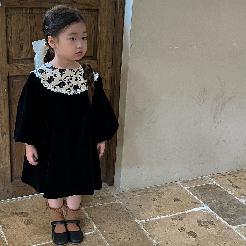 Godderr Newborn Toddler Velvet Princess Dress Lace Lace Dress 9M-4Y Girls Long Sleeve Casual Dress Crewneck Autumn Party Dress