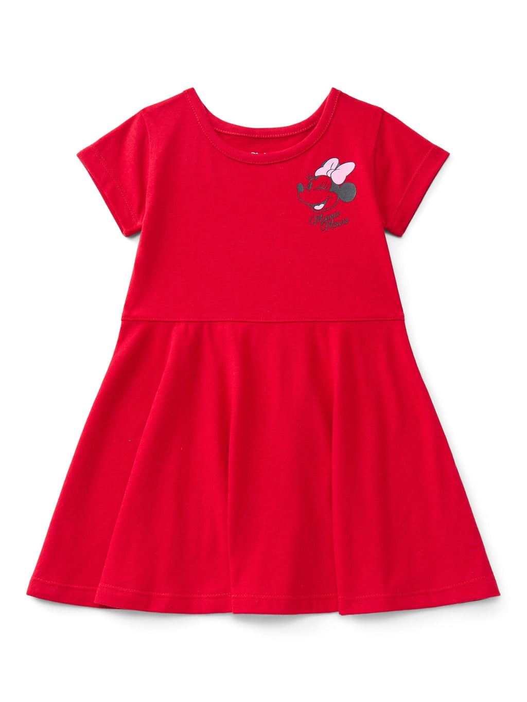 Minnie Mouse Toddler Girls Graphic Print Skater Dress with Short Sleeves, Sizes 12M-5T