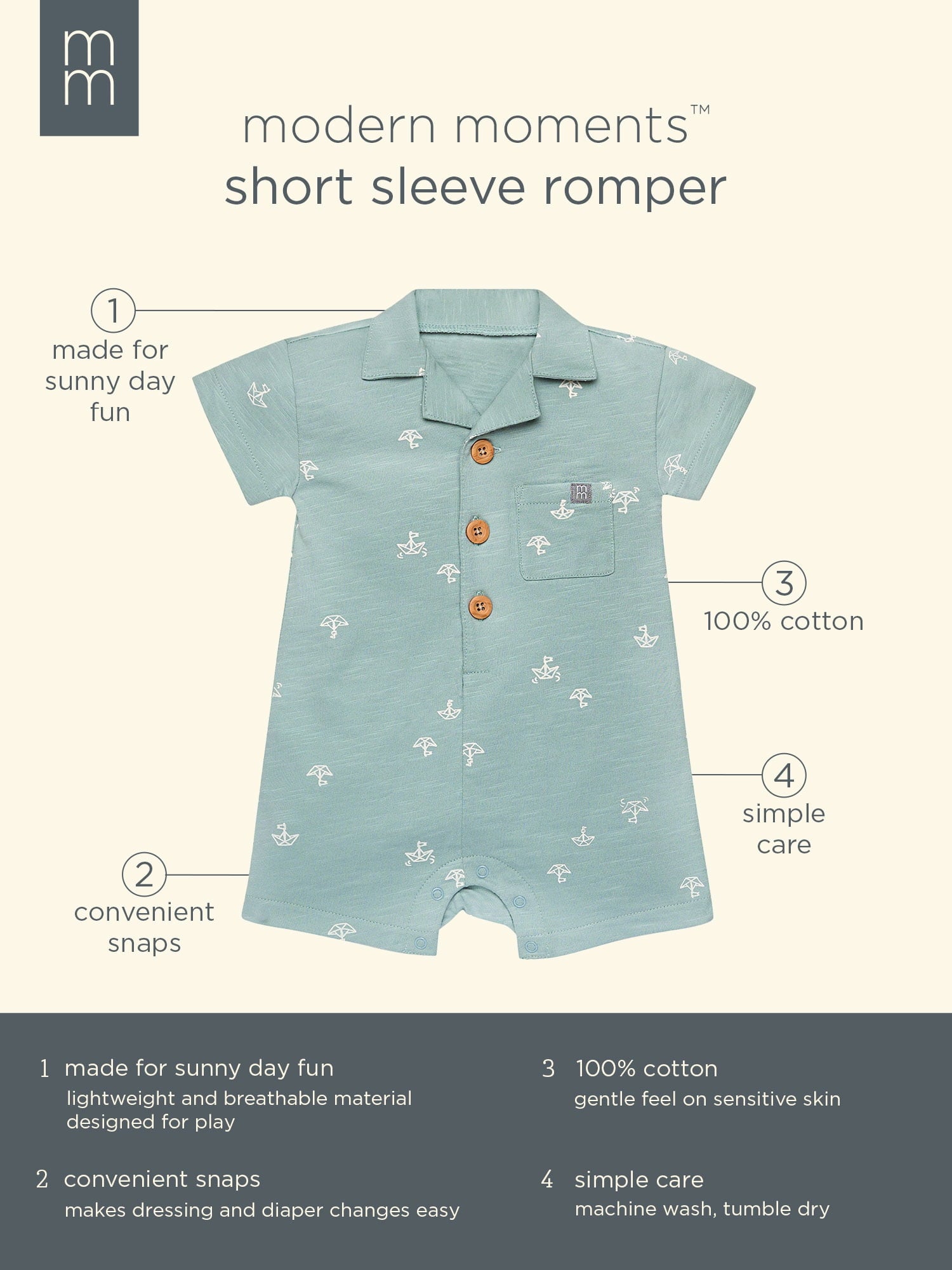Modern Moments by Gerber Baby Boy Short Sleeve Romper, Sizes 0/3 Months - 24 Months