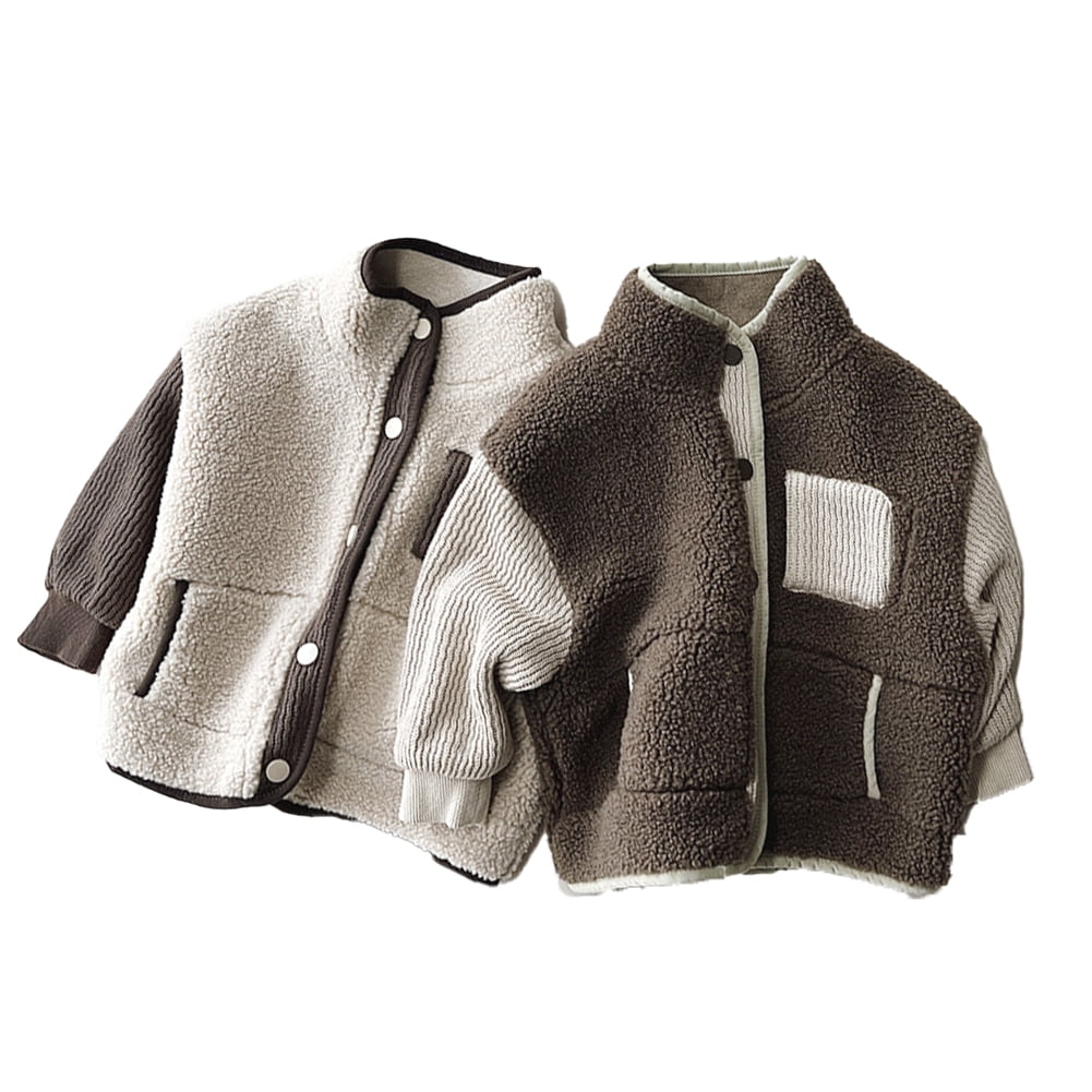 LYMAYTER Kids Unisex Fleece Jacket Girls Boys Solid Color Long Sleeve Outerwear Toddler Winter Warm Thickened Coats for 9 Months - 7 Years