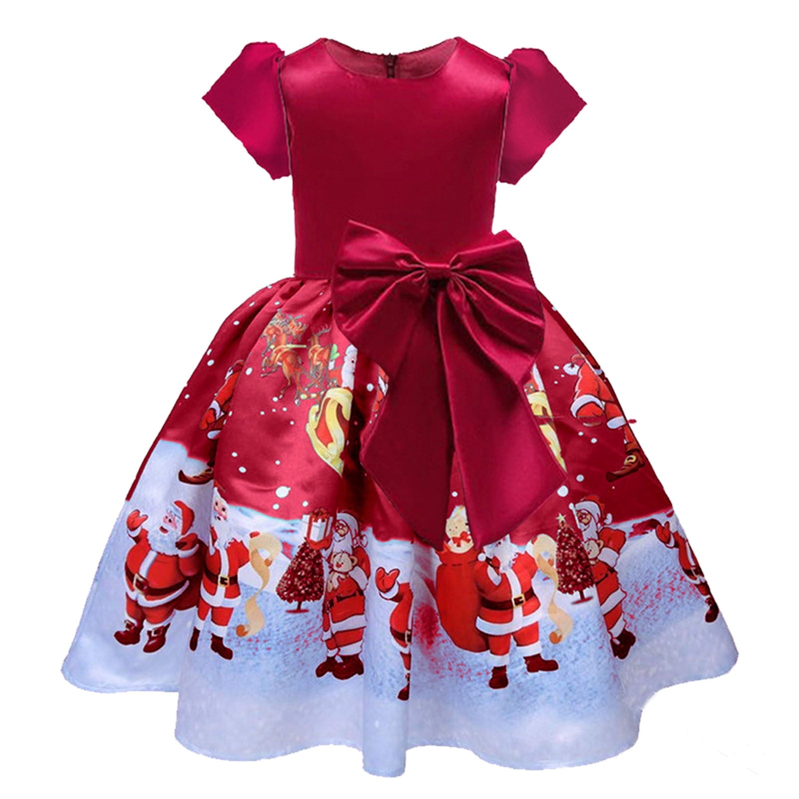 Baby Girls Dresses Kids Cute Christmas Cartoon Prints Bowknot Princess Dress Size 18-24 Months,Red
