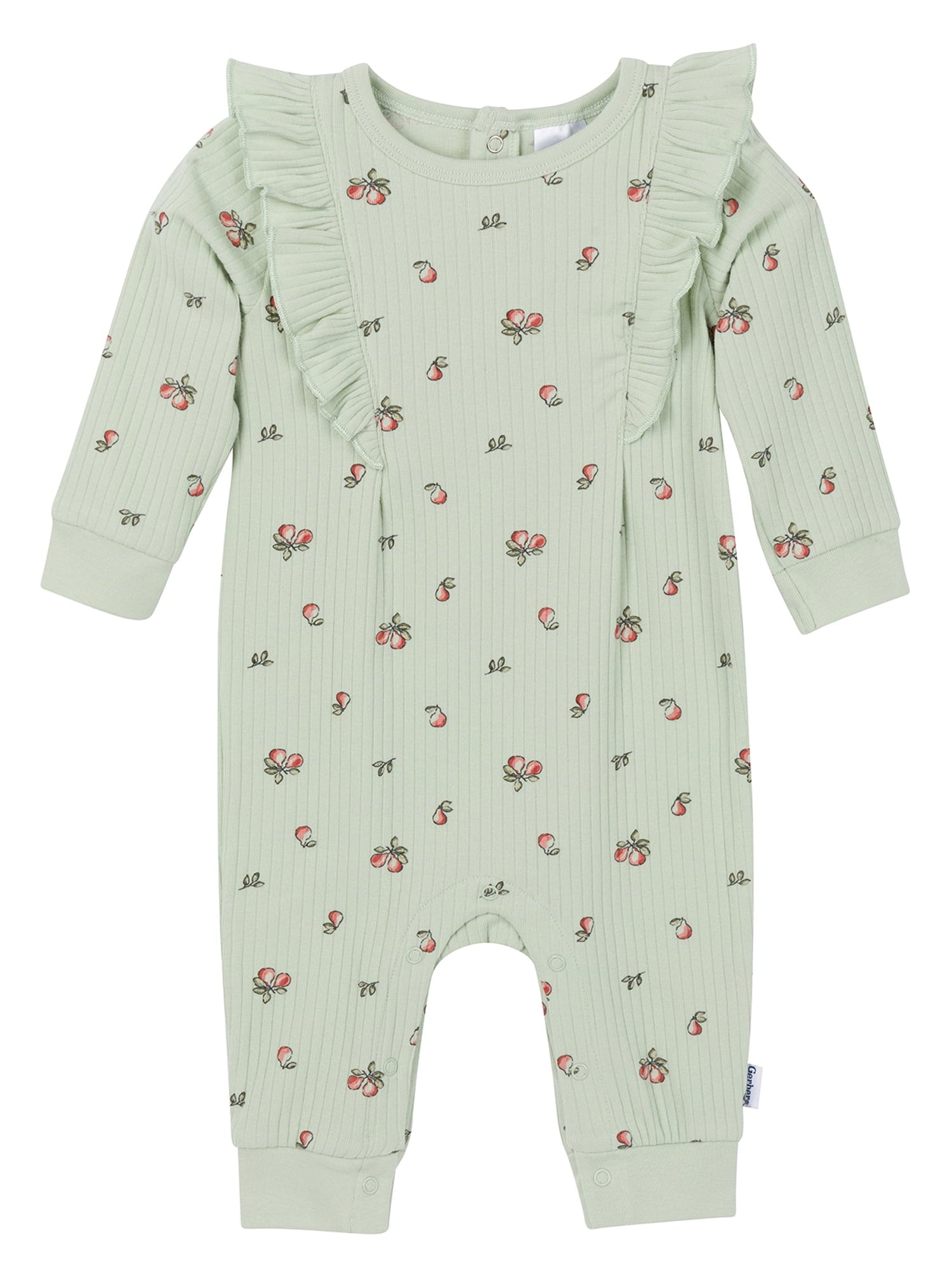 Gerber Baby Girl Long Sleeve Romper with Ruffles, Sizes Newborn - 24 Months
