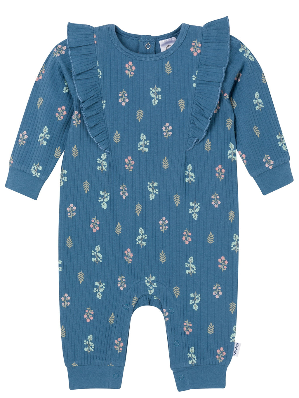 Gerber Baby Girl Long Sleeve Romper with Ruffles, Sizes Newborn - 24 Months
