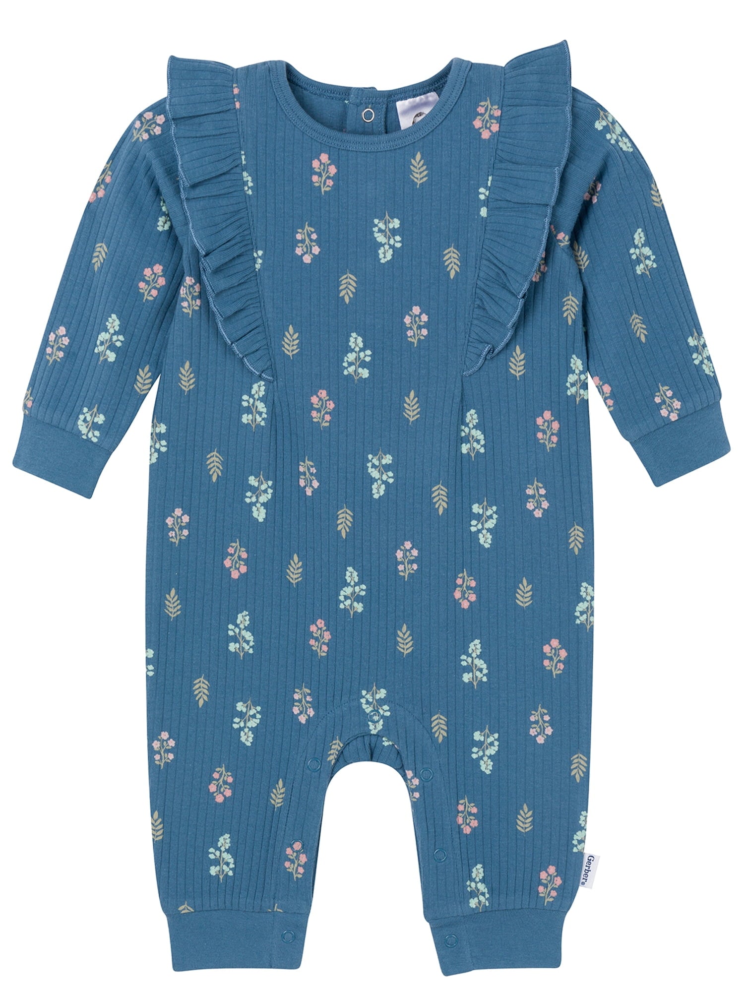 Gerber Baby Girl Long Sleeve Romper with Ruffles, Sizes Newborn - 24 Months