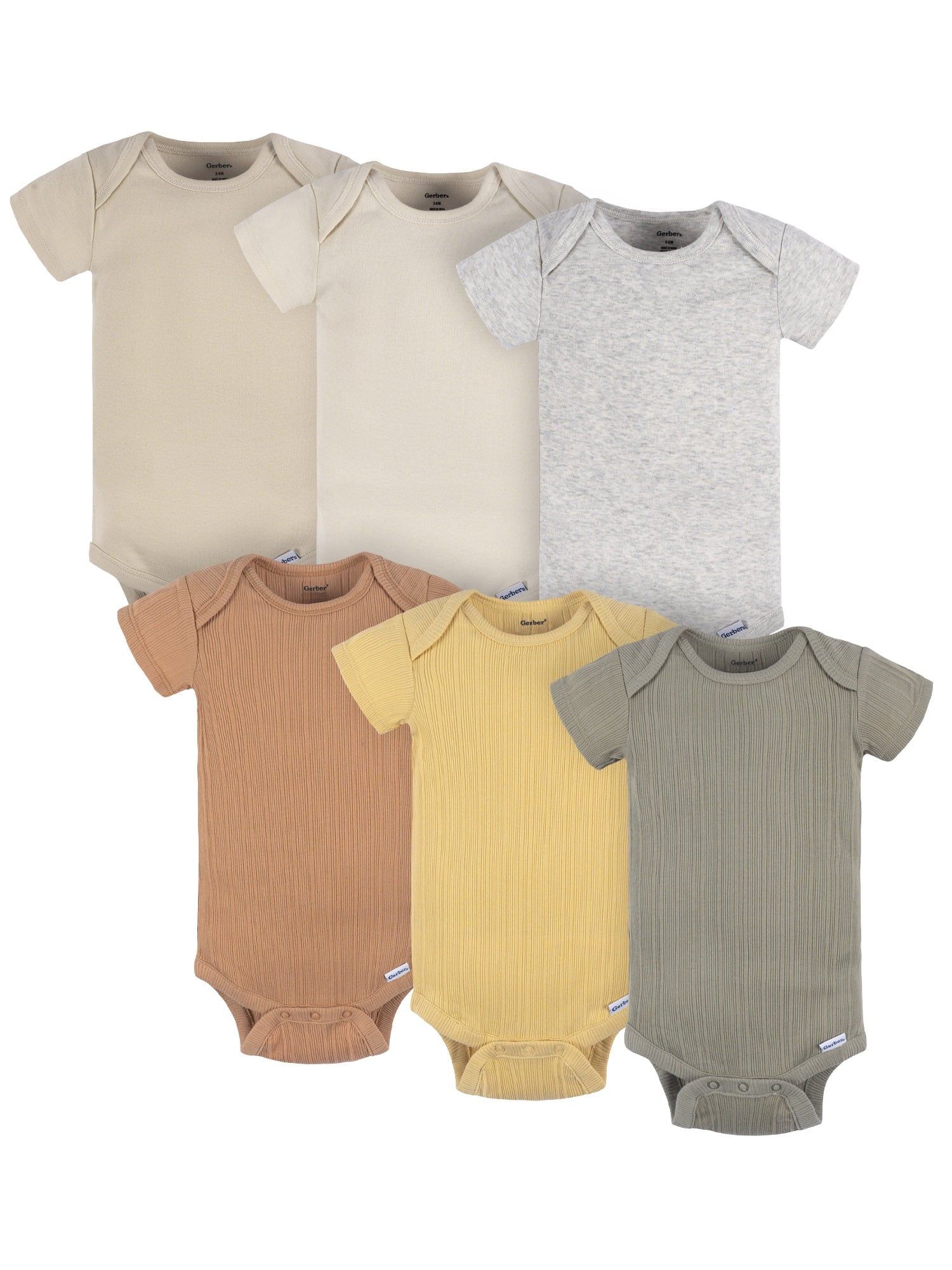 Gerber Baby Neutral 6-Pack Short Sleeve Bodysuits, Sizes Preemie - 24 Months