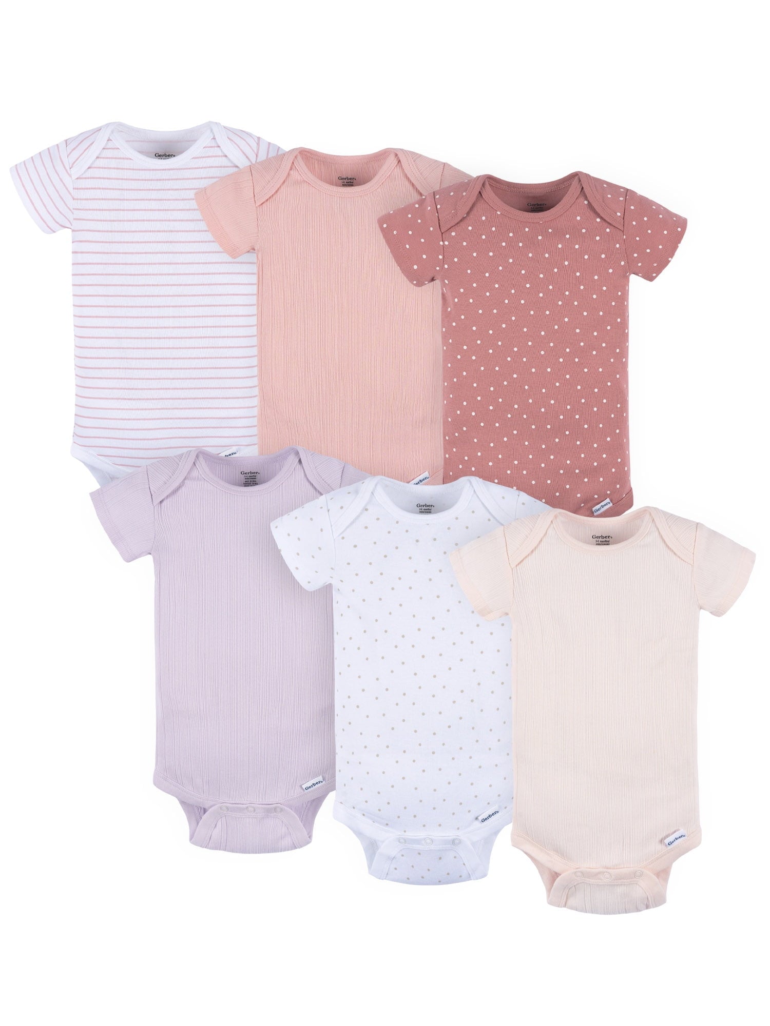 Gerber Baby Neutral 6-Pack Short Sleeve Bodysuits, Sizes Preemie - 24 Months