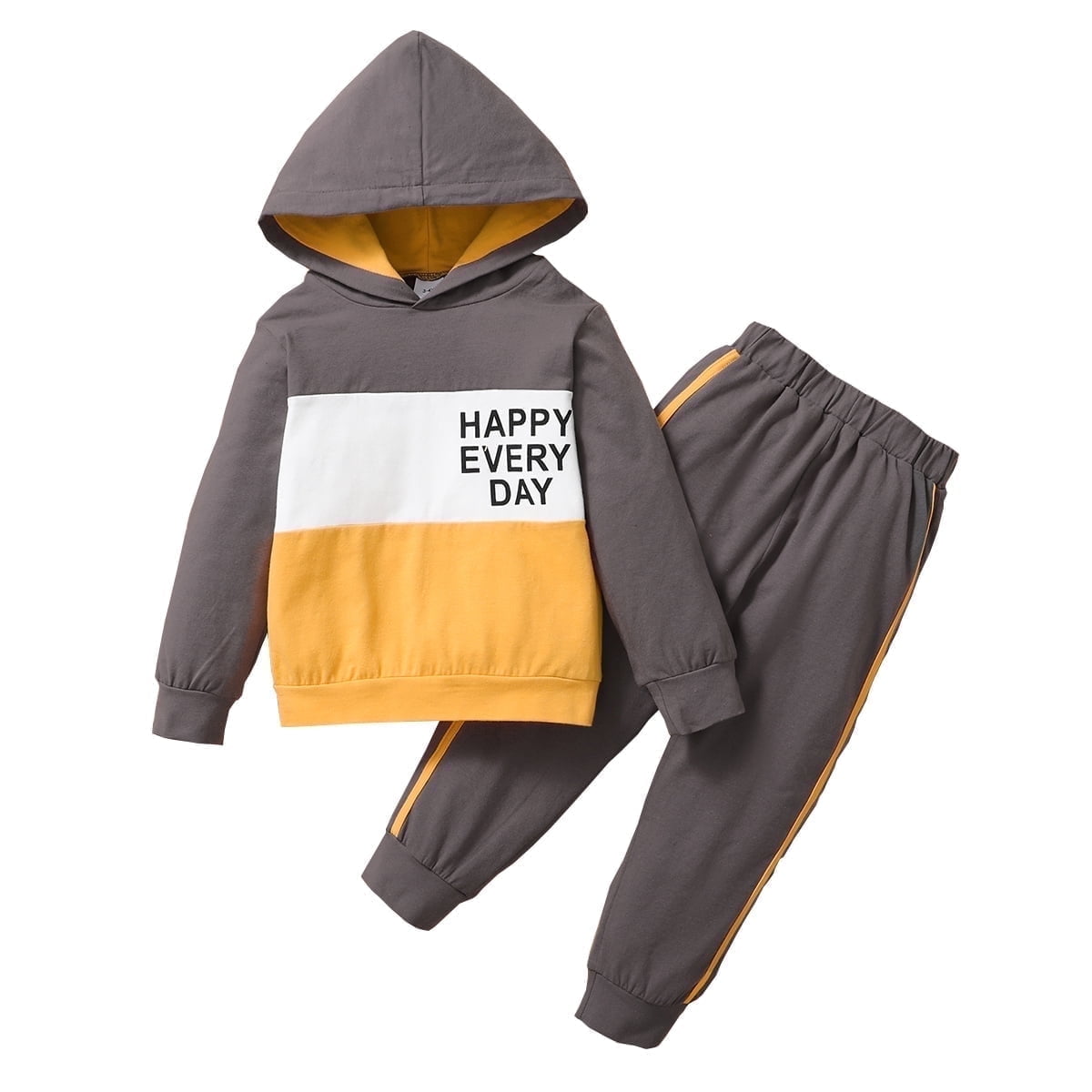 KIMI BEAR Infant Boys Outfits 18 Months Infant Boy Autumn Winter Outfits 24 Months Infant Boy Cozy Color-block Hooded Long Sleeve Top + Pants 2PCs Set Yellow