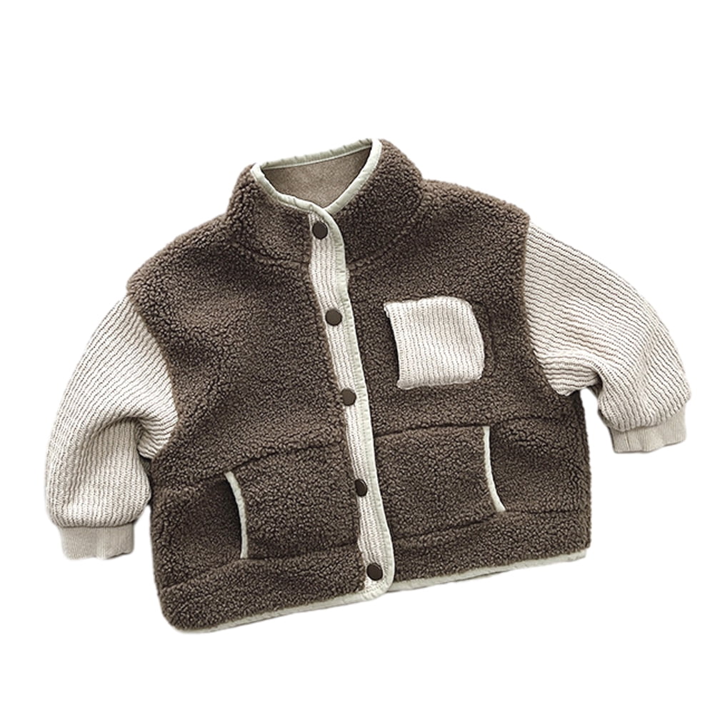 LYMAYTER Kids Unisex Fleece Jacket Girls Boys Solid Color Long Sleeve Outerwear Toddler Winter Warm Thickened Coats for 9 Months - 7 Years