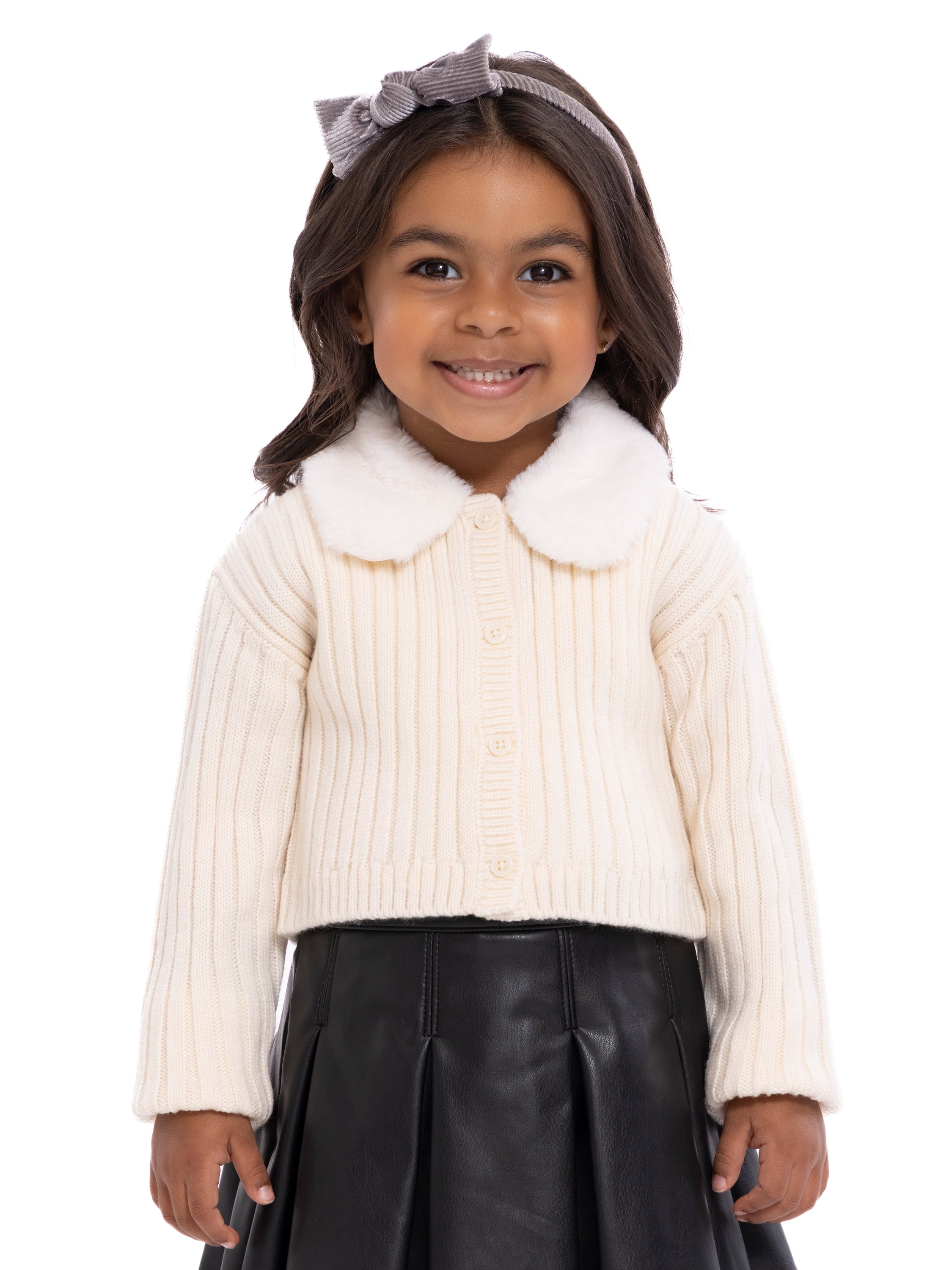 Wonder Nation Toddler Girls Cardigan Sweater with Faux Fur Collar, Lightweight, Sizes 12M-5T