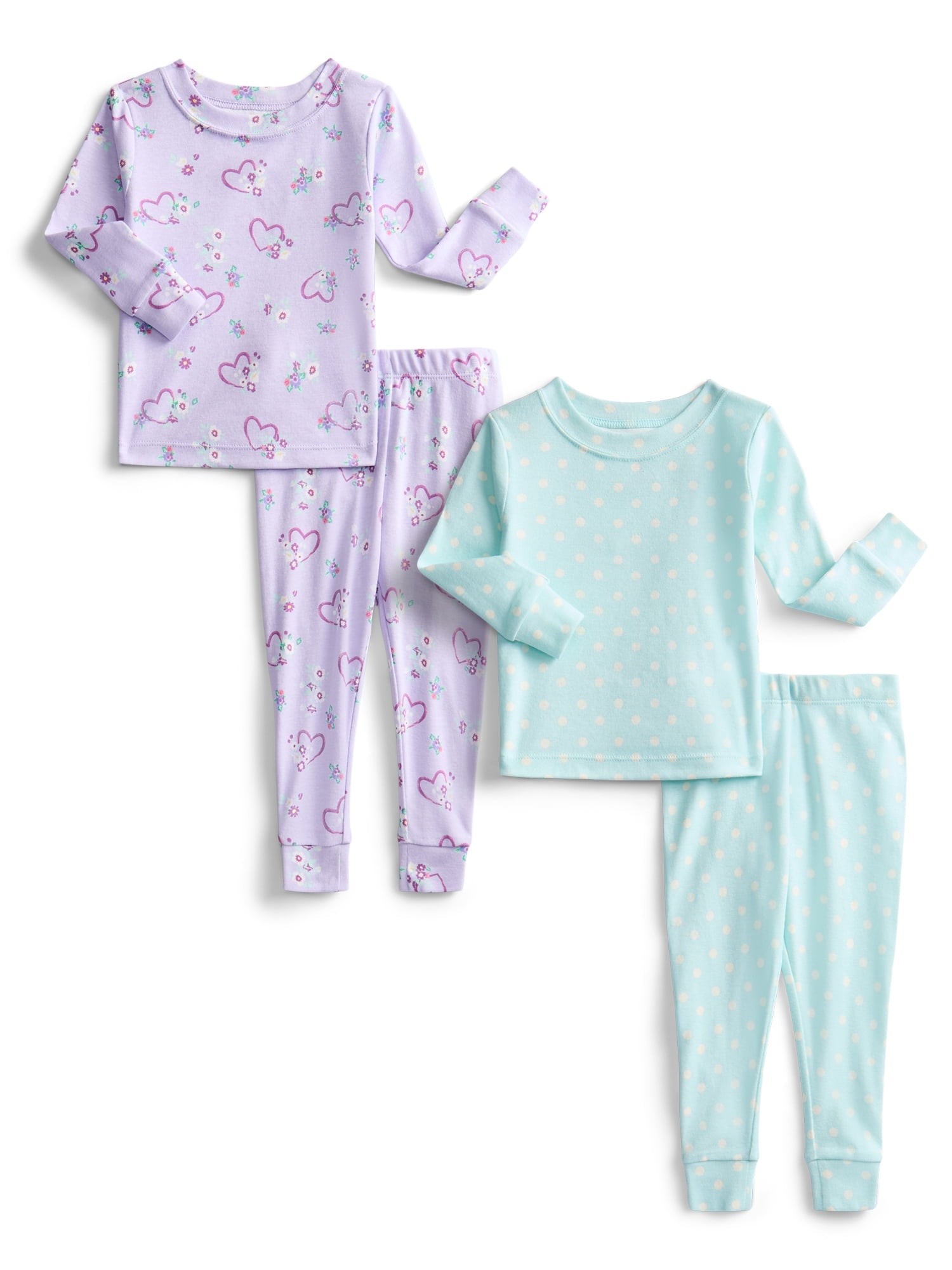 Wonder Nation Toddler Boys or Girls Cotton Snug Fit Long Sleeve Pajama Top and Pants Set, 4-Piece, Sizes 12M-5T