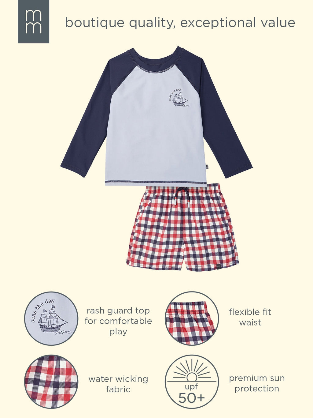 Modern Moments by Gerber Baby and Toddler Boy Long- Sleeve Rash Guard and Trunk Set, 2-Piece, Sizes 0/3M-5T