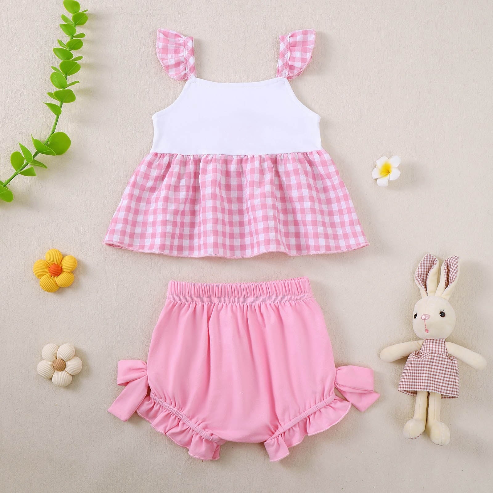 Zanarzt Summer Clothes for Toddler Girls Toddler Baby Girl Summer Clothes Daddys Girl Plaid T Shirt Top Shorts Set Outfit Pink,18-24 Months