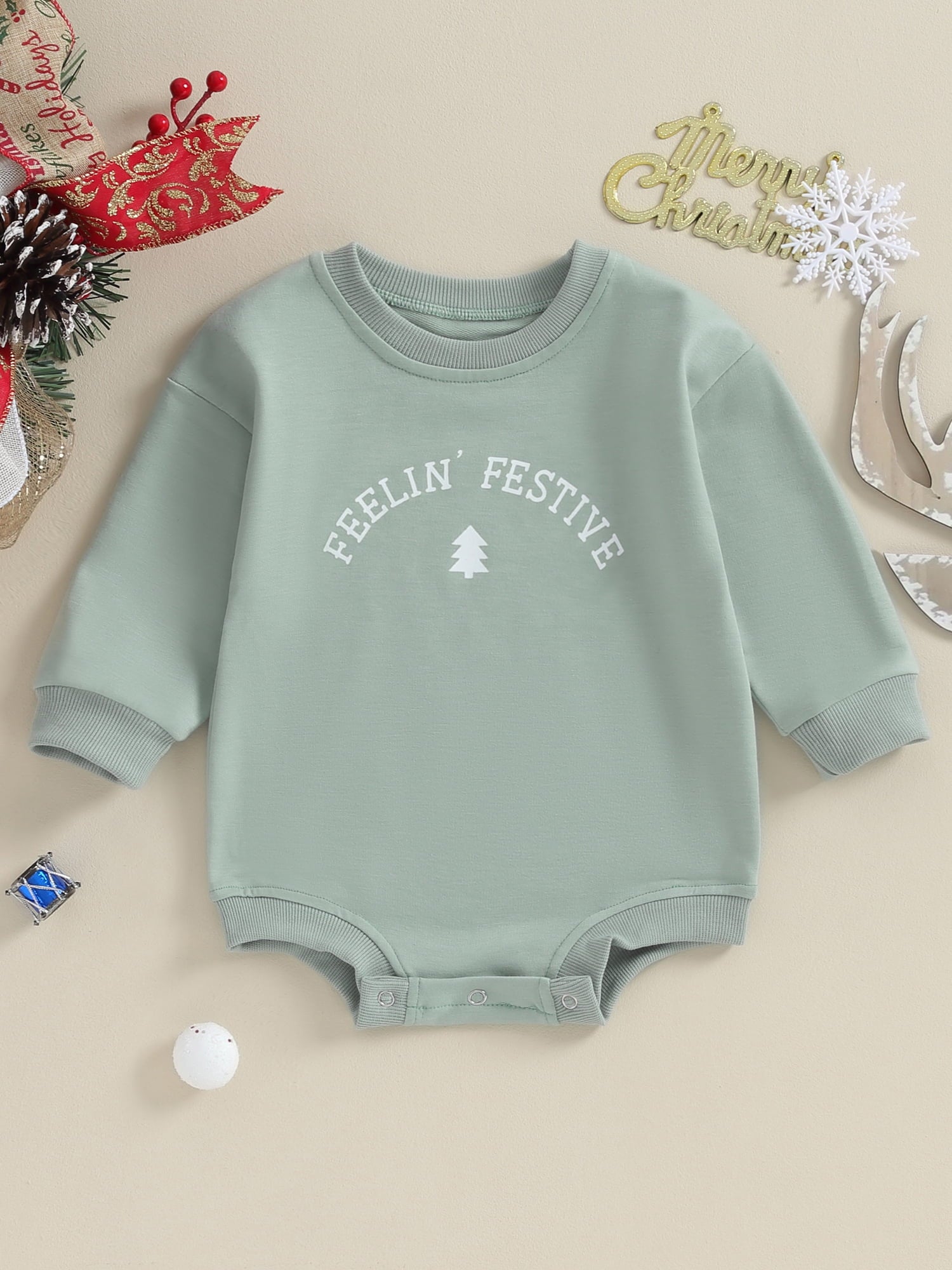 Bslissey Baby Girl Christmas Sweatshirt Romper Long Sleeve Letter Tree Print Onesie Bodysuit Newborn Infant Crew Neck Loose Jumpsuit for Casual Daily 3M 6M 12M 18M