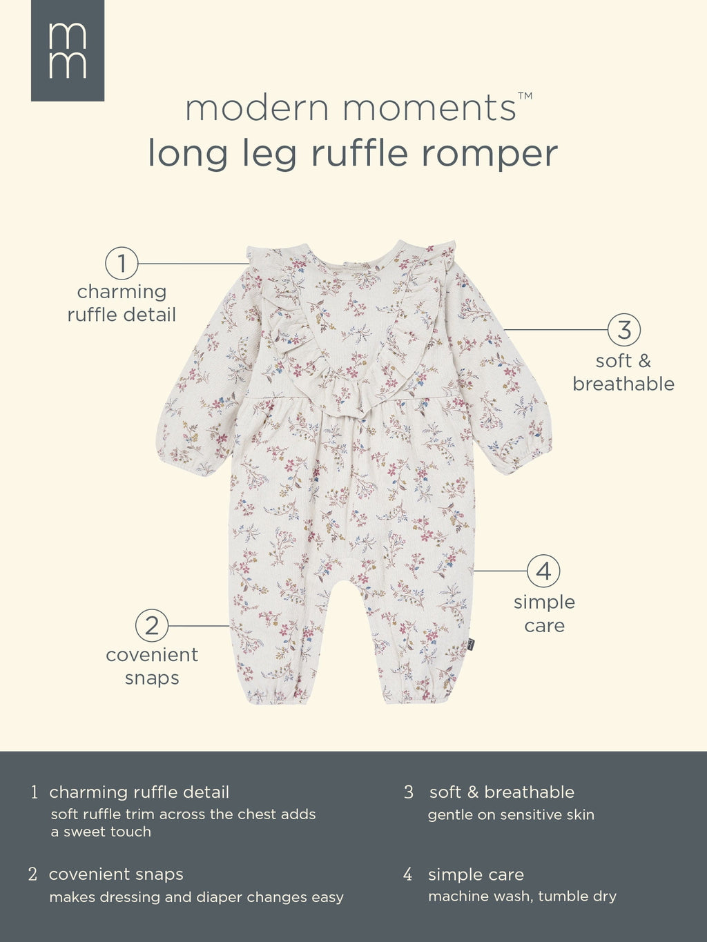 Modern Moments by Gerber Baby Girl Ruffle Romper, Sizes 0/3 Months - 24 Months