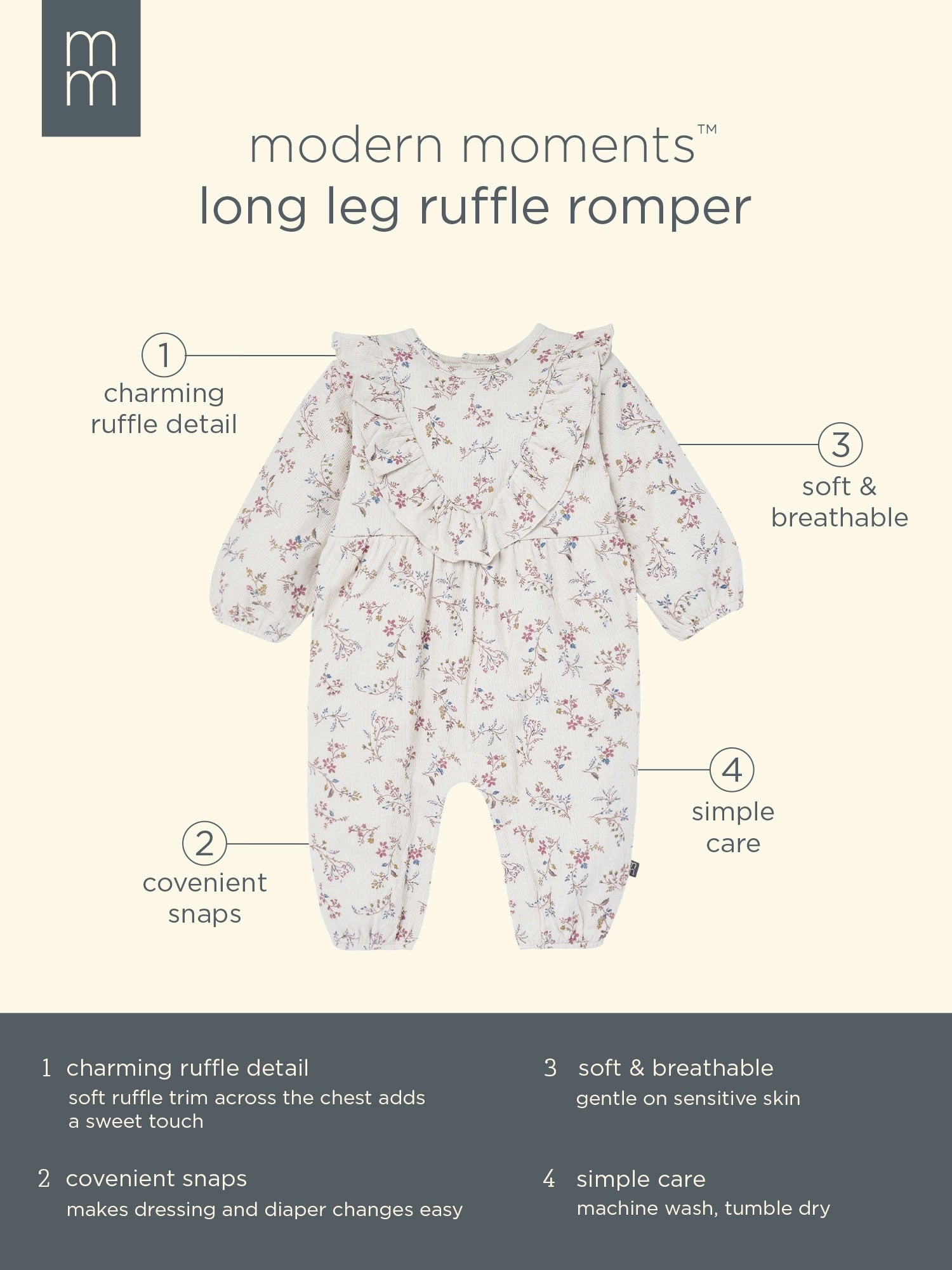 Modern Moments by Gerber Baby Girl Ruffle Romper, Sizes 0/3 Months - 24 Months