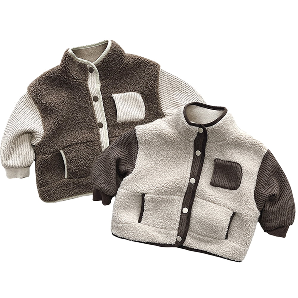 LYMAYTER Kids Unisex Fleece Jacket Girls Boys Solid Color Long Sleeve Outerwear Toddler Winter Warm Thickened Coats for 9 Months - 7 Years