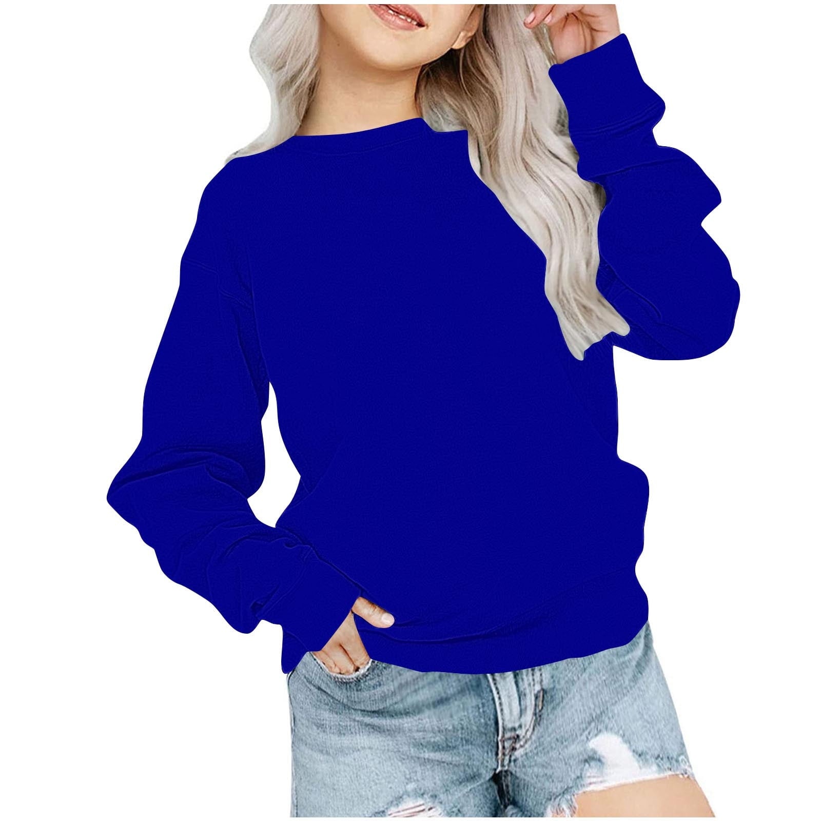 biudgviw Children's Oversized Sweatshirt Soft Crewneck Long Sleeve Pullover Shirts Fall Comfy Lounge Basic Tops 1-12 Years