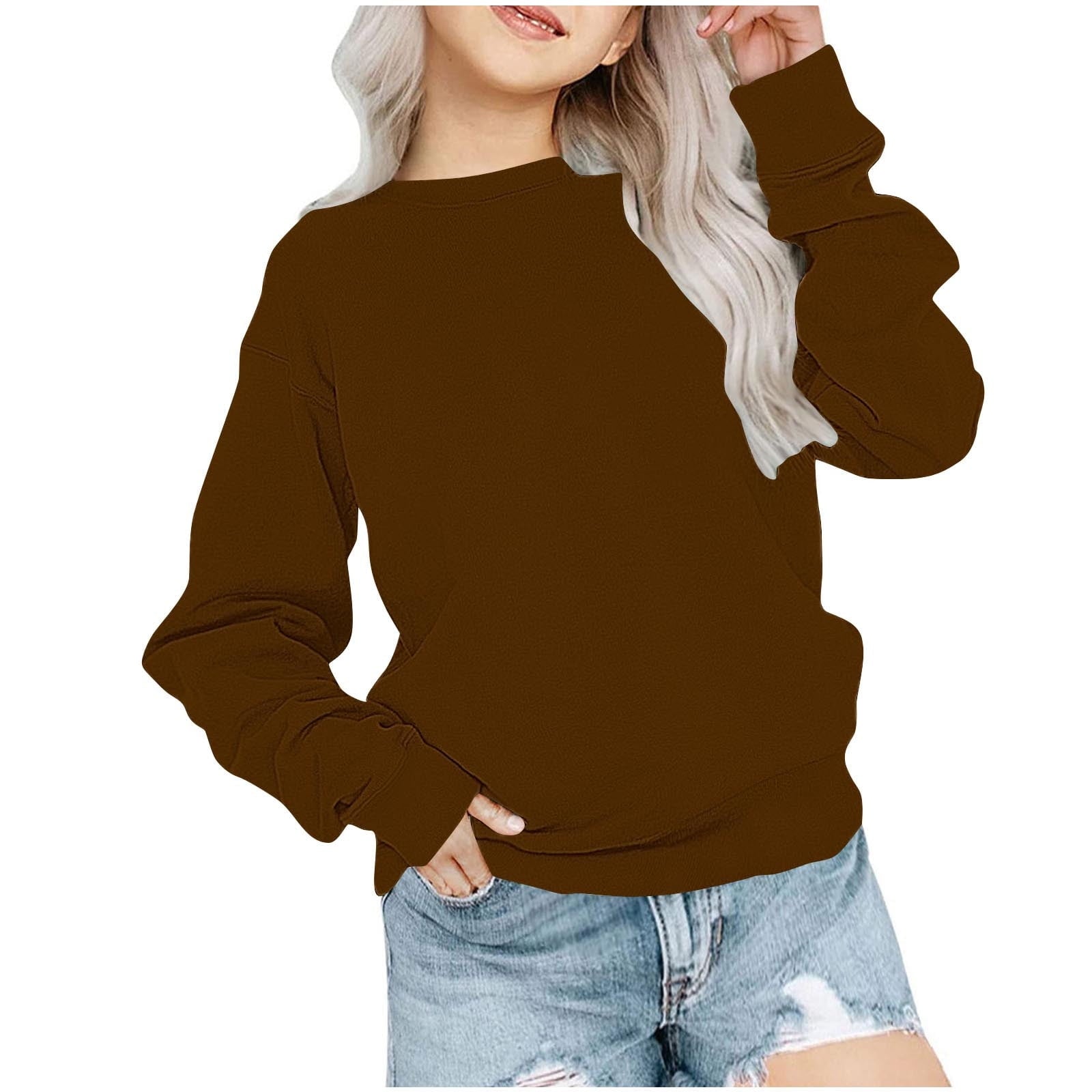 biudgviw Children's Oversized Sweatshirt Soft Crewneck Long Sleeve Pullover Shirts Fall Comfy Lounge Basic Tops 1-12 Years