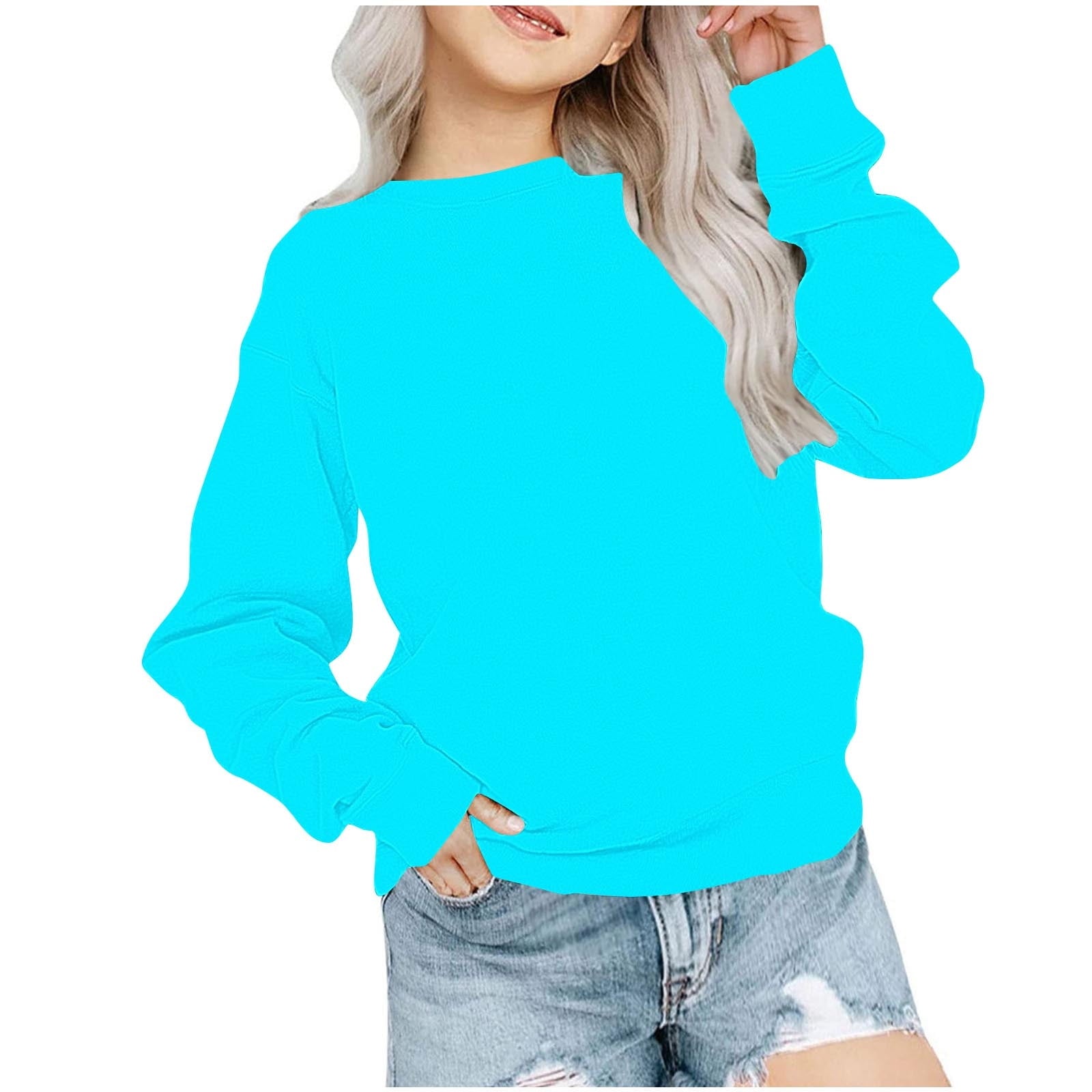 biudgviw Children's Oversized Sweatshirt Soft Crewneck Long Sleeve Pullover Shirts Fall Comfy Lounge Basic Tops 1-12 Years