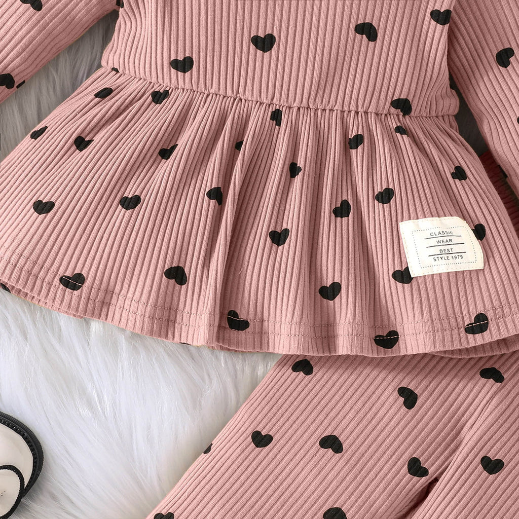 yillto Toddler Girls 2 Piece Set Crew Neck Print Long Sleeve Pullover Top Stretch Waist Straight Leg Pants Set