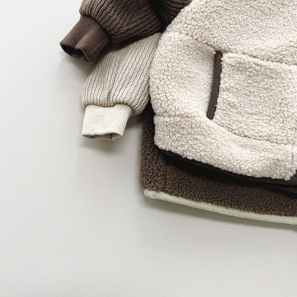 LYMAYTER Kids Unisex Fleece Jacket Girls Boys Solid Color Long Sleeve Outerwear Toddler Winter Warm Thickened Coats for 9 Months - 7 Years