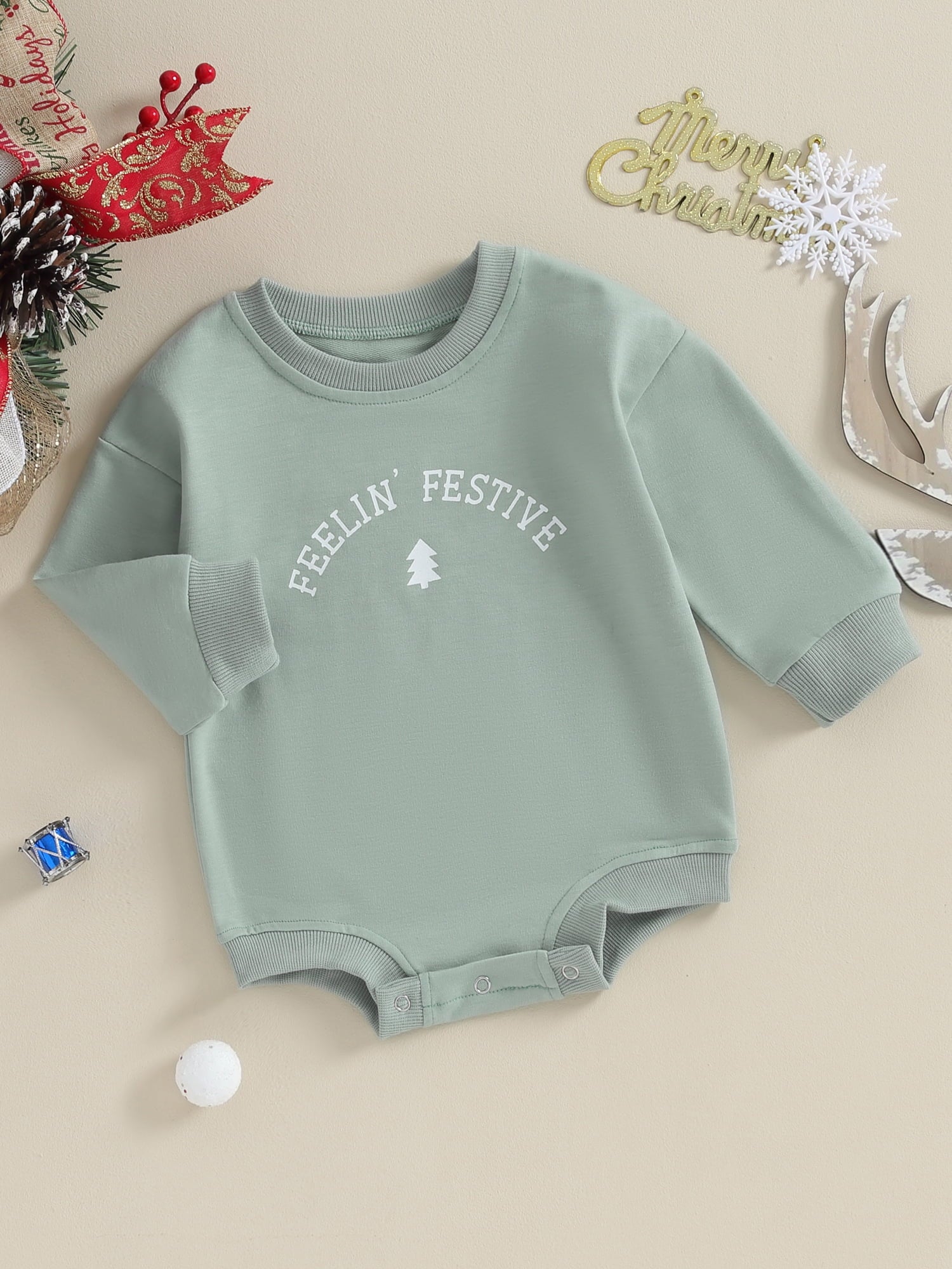 Bslissey Baby Girl Christmas Sweatshirt Romper Long Sleeve Letter Tree Print Onesie Bodysuit Newborn Infant Crew Neck Loose Jumpsuit for Casual Daily 3M 6M 12M 18M